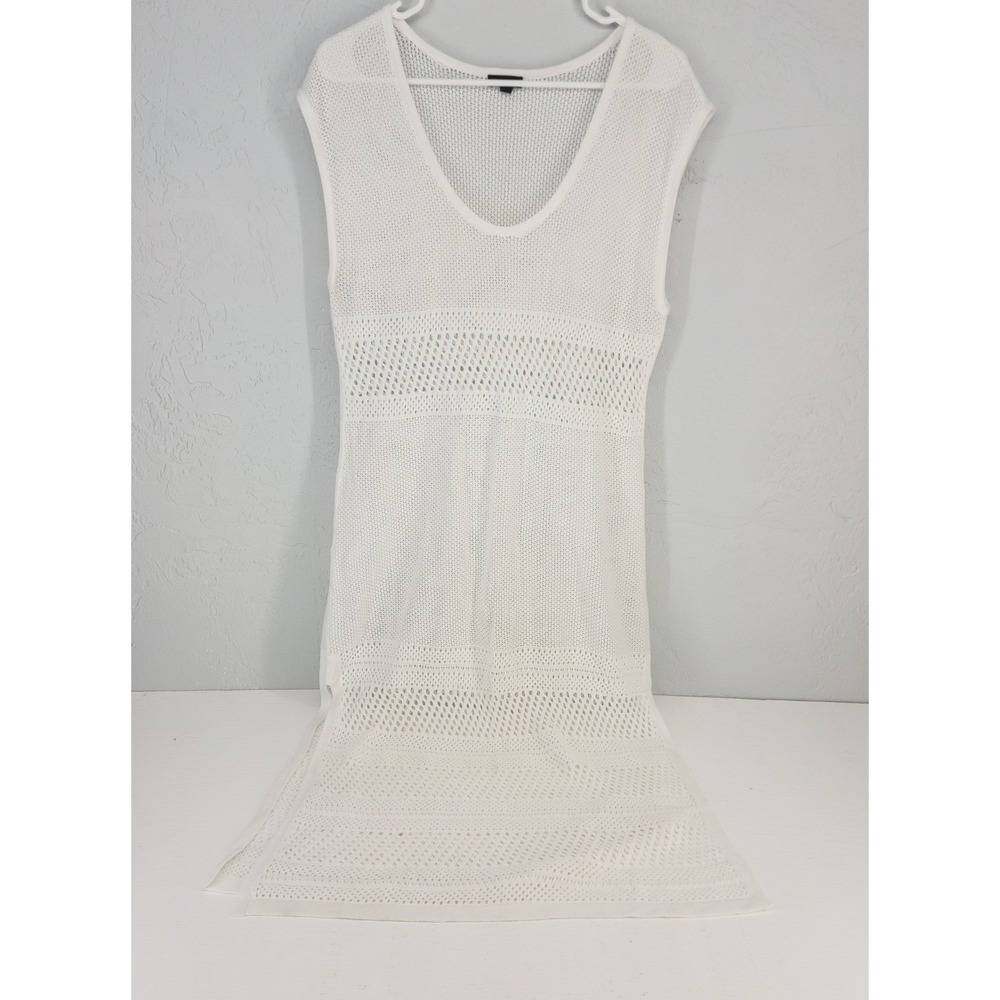 Talbots White Open Knit Crochet Pointelle Sleeveless Coverup Tunic Women Medium